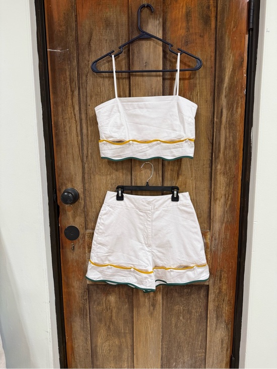 ANTONIO MELANI Pants - ANTONIO MELANI White High-Waist Shorts Set with Yellow & Green Trim